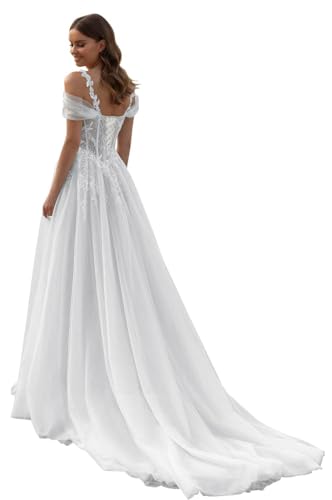 Beyonddress Tüll Prinzessin Brautkleider Hochzeitskleid Elegant Lang Appliques Spitze Brautmode Brautkleider(Weiß 06,44)