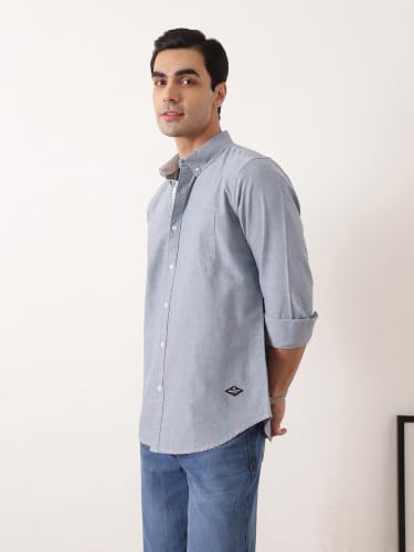 Image of Thomas Scott Men's Premium Slim Fit 100% Cotton Casual Shirt | Button-Down Collar | Full Sleeves | Solid Shirt for Men