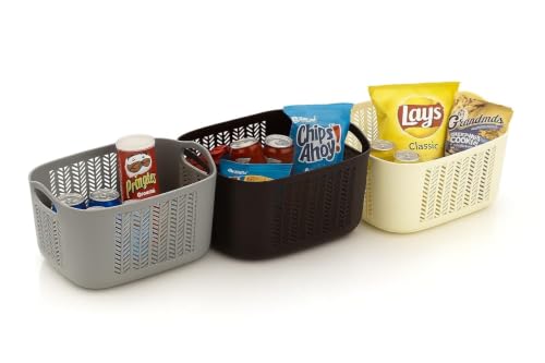 Image of BENAVJI Unbreakable Multi-Purpose Flexible Storage Basket with Handle Ideal for Kitchen, Bathroom & Home Organization Pack of 3