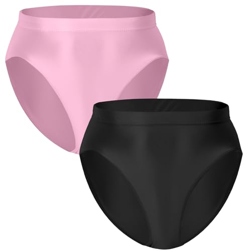 FEOYA Women Sexy Oill Glossy Bikini Briefs High Waist Cheeky Panties See Through Sheer Bottoms Underwear for Club Party