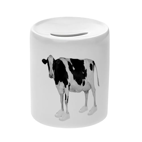 Tirelire Céramique Blanche - Sneakerhead Vache Chaussure Collage Art Surréalisme - Boîte à Monnaie avec Bouchon Décoration Chambre Imprimé en France
