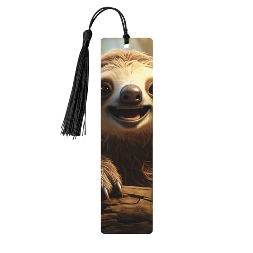 しおり 木製しおり 穴とタッセル付き 木製タグ 漫画 ナマケモノ 木製 クラフト しおり ヴィンテージ しおり オーナメント 木製ブックマーク 女性用 男性 本好きの方へのギフトに ブラック