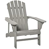 Outsunny Silla Adirondack de Madera Silla de Jardín con Asiento Extra Ancho Carga 150 kg para Patio Terraza Balcón 78x89x88 cm Gris Claro