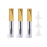 10ml Empty Mascara Tube with Eyelash Wand, Eyeliner Container with Gold Cap, Refillable Lashes Eyelash Growth Oil Cream Container Bottle with Transparent Funnels (3 Pack)