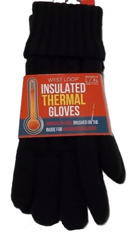 West Loop Mens's Insulated Thermal Gloves, Inside For Maximum Insulation, Black, Size L/XL