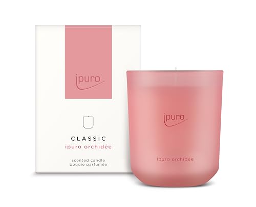 ipuro Bougie Parfumée Décorative Classique - Orchidée - Notes Fruitées, Citron Vert Sicilien, Pêche, Violette et Muguet - Verre Rose pour Intérieur