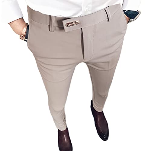 Onsoyours Pantalon de Costume Hommes Chino Pantalon Slim Fit Rayé Casual Élastique Pantalon à Carreaux Business Pantalon Décontracté avec Boucle en métal...