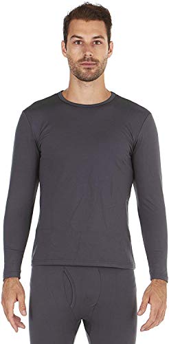 Bodtek Mens Thermal Underwear Shirt Premium Fleece Lined Long Sleeve Baselayer Top (Dark Grey, Large)