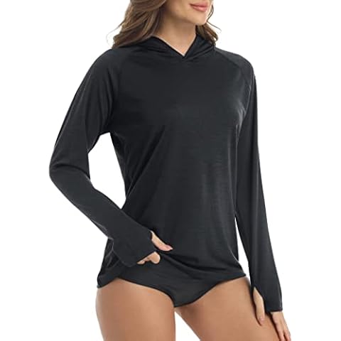 KEFITEVD Women's Sun Protection Shirts Long Sleeve Hoodie Outdoor UV Protection Athletic Tops Breathable Shirt UPF 50+ Quick Dry Shirts Black Cover