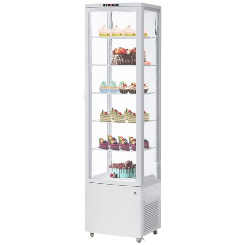 10.5 Cu.Ft Rolling Commercial Refrigerator Display Case With LED Light, Floor-Standing Pastry Display Fridge, Auto Defrost, Air-Cooling, Digital Controller, Ideal for Store, Cafe, Bakery White