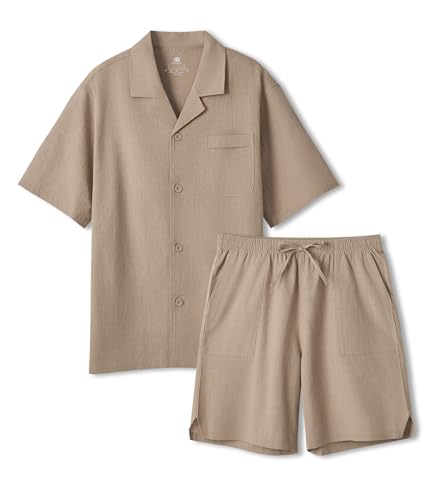 Image of DAVID ARCHY Men's Pajamas Set, Short Sleeve Shirt and Shorts | Breathable, Summer Beach Loungewear, Cruise Vacation Outfit
