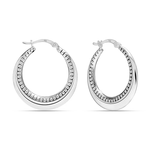 LeCalla 925 Sterling Silver Rope Twisted Hoop Earrings - Women's Chunky Hoops - Lightweight Click Top - Italian Design Shrimp Earring