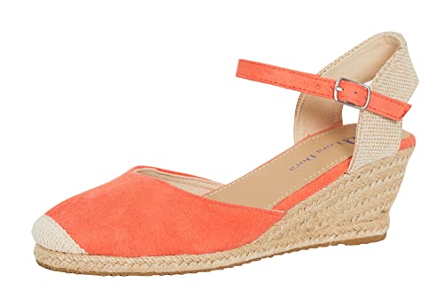 Lora Dora Sandales compensées en toile de jute pour femmes avec semelle à mémoire de forme, talons mi-hauts, espadrilles à la mode avec bride à la...