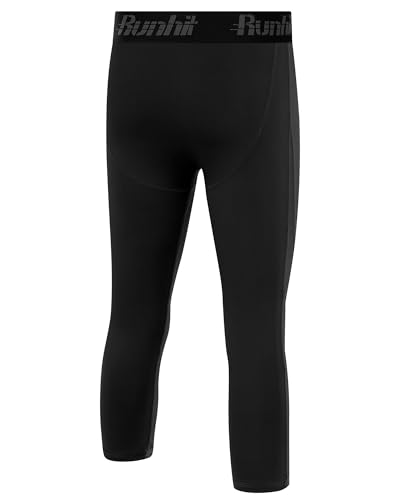 Runhit Boys Compression Pants 3/4 - Youth Athletic Leggings Capris Tights Sports Base Layer for Basketball Football Baseball3