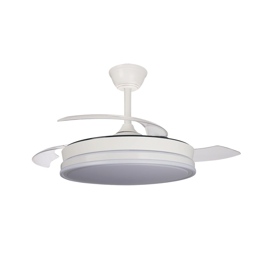 wonderlamp - Ventilador de techo retrláctil con aspas plegables Surpino Blanco, Ventilador de techo con luz LED 45W con Memoria de encendido y Mando a distancia CCT Regulable