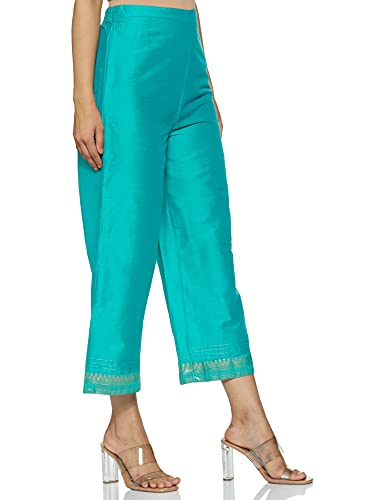Image of Rangriti Aqua Green Art Silk Palazzo Pants for Women