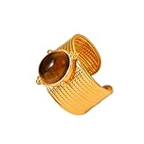 Haceolhada Tiger Eye Stone Chunky Gold Ring for Women Gold Chunky Ring for Women Adjustable Open Ring Jewelry Gift