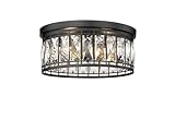 Odeums Crystal Flush Mount Ceiling Light, Contemporary Ceiling Lighting Fixture, E12 3-Lights Industrial Close to Ceiling Lighting for Bedroom, Living Room, Kitchen Island (Black)