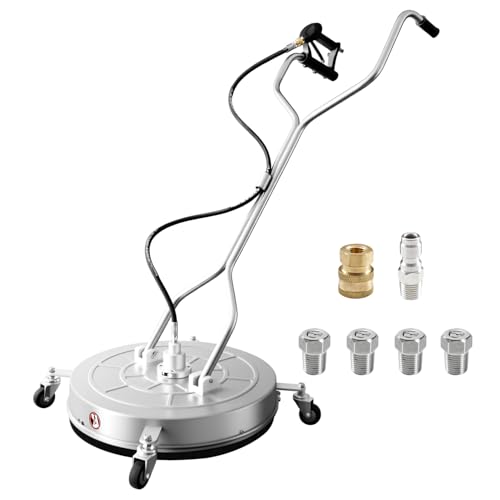 RAYNEL 24'' Pressure Washer Surface Cleaner with 4 Wheels, Dual Handle, Stainless Steel Housing, 2 Hose Adapters, 4 Replacement Nozzles