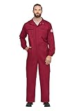 Bulwark Men's Flame Resistant 9 oz Twill Cotton Premium Concealed Snap Coverall, Red, 44