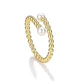 Morfetto 14K Gold Plated Adjustable Pearl Ring Set for Women Stackable CZ Dainty Silver Rings Hypoallergenic Thumb Wedding Engagement Promise Jewellery Gold Pearl