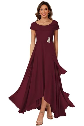 Chiffon Mother of The Bride Dresses for Women Floor Length Cap Sleeves Wedding Guest Dress AB0012