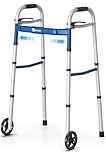Zimmer Frame Narrow Folding Walking Frame for Seniors,Aluminum Lightweight Zimmer Walkers, Adjustable Width and Height Walking Aids for Elderly and Disabled (Blue)