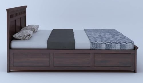 Image of TG Furniture Sheesham Wood Queen Size Bed with Hydraulic Storage | Wooden Double Bed with Storage for Bedroom & Hotel | Platform Cot Bed Palang | 78 X60 | Walnut Finish