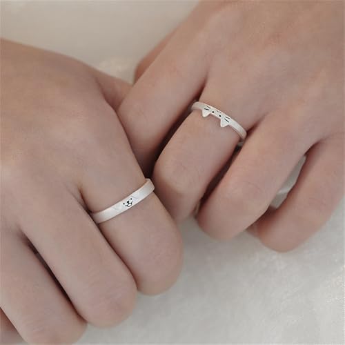 Cute Cat Dog Matching Ring for Him and Her Puppy Pet Kitten Animal Sterling Silver 999 Rings Wedding Open Couples Eternity Promise Bands Sets Jewelry2