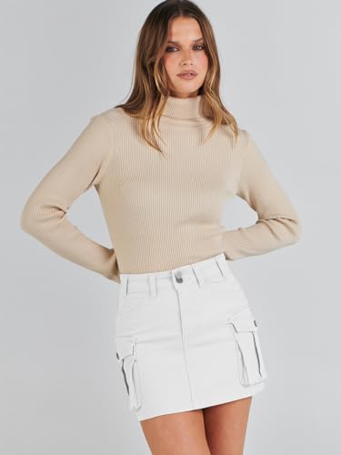 Anrabess Cargo Skirt Women Button Mini Skirt With Pocket Y2K Bodycon 2024 Trendy Denim Jean Short Skirts White Medium thumb #7