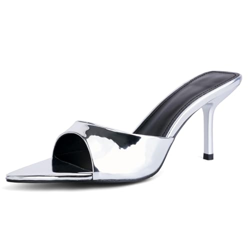 Image of QIV Leopard Kitten Heels Pointed Toe Mule Heels for Women Open Toe Kitten Heel for Party Dressy Wedding