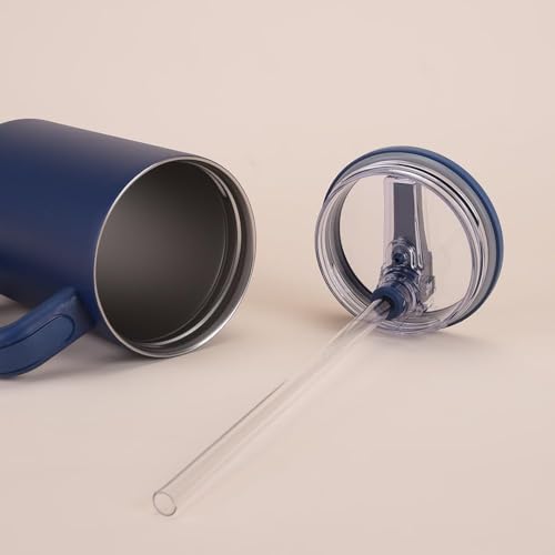 Image of 1200ML Stainless Steel Tumbler with Handle & Flip Straw | Leak Resistant, Insulated Water Bottle with Rubber Base | Travel, Gym & Car Cup Holder Friendly (Dark Blue)