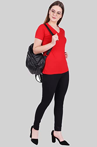 Image of FLEXIMAA Women's Cotton Plain V Neck Half Sleeve T-Shirt
