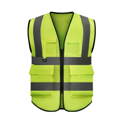 Senshuomy Hi-Vis Vest Waistcoat, High Visibility Sleeveless Waistcoat for Women Men High Visibility Reflective Safety Security Vest with Pockets Zipper Front Meets ANSI/ISEA Standards(Size:XXL)