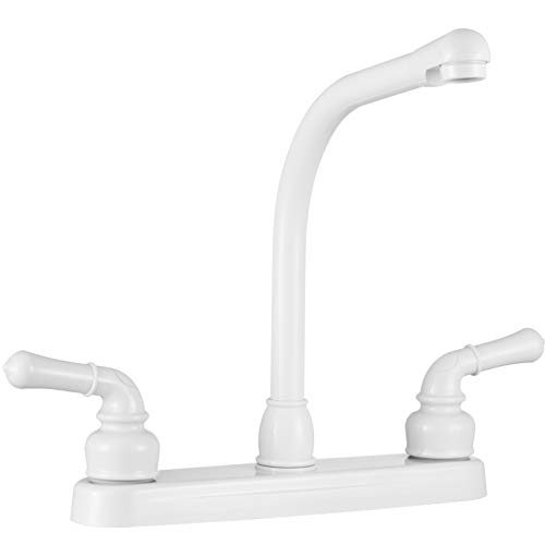 Dura Faucet DF-PK210C-WT Hi-Rise RV Kitchen Faucet with Classical Levers (White)