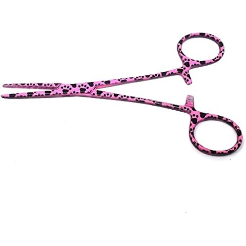 A2Z SCILAB Dog Pet Ear/Nose Hair Puller Grooming Hemostat Locking Forceps Pliers, 5.5" (14cm), Straight (Pink Paws) Cover