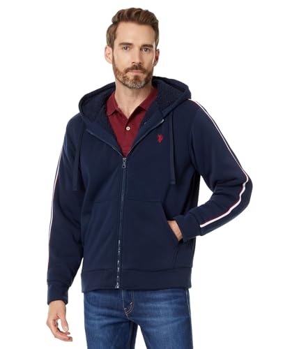 U.S. POLO ASSN. Mens USPA USPA Full Zip Sleeve Stripe Hoodie Classic Navy Small