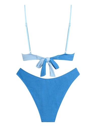 Image of ZAFUL Women High Cut Bikini Sets String Sexy Swimsuit Two Piece Underwire Bathing Suit Brazilian Cheeky Cut Out Cute Swimwear