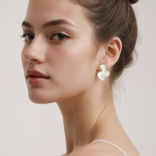 Irregular Statement Earrings for Women Unique Stainless Steel Petal White Enamel Large Stud Trendy Jewelry3