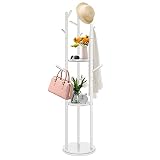 SEANTUA Rotary Coat Rack Stand, Wooden Tree Coat Rack Stand with 3 Storage Shelves, 2 Tiers Storage
