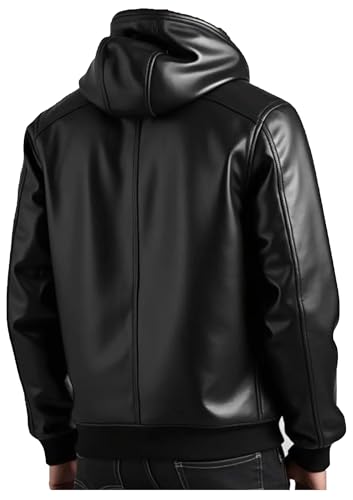 New Men's Casual Black Premium Pullover Leather Hoodie Jacket2