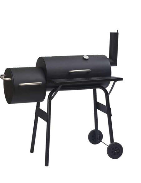 Mugar- Barbacoa Ahumador de Carbón Miami de Acero- Equipada con Ruedas- Parrilla Tradicional y Ahumador Integrado