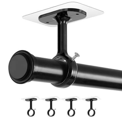 BYSHEGET Lot de 4 Supports Tringle à Rideaux sans Perçage, Fixation Mural et Plafond Réglable, Compatible avec Tringles Ø25-32mm, Idéal pour Salle de...