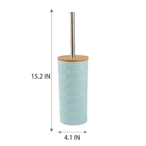 Image of Toilet Brush & Holder Set - Baby Blue, Plastic Nylon Bristles, Ceramic Handle & Holder, Porcelain Surface, Medium Firmness
