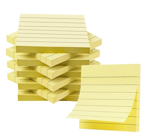10 Pack Yellow Sticky Notes 3x3 in with Lined, 800 Sheets Ruled Post Stickie Note Pads, Self-Stick Notes with Super Sticky Easy Remove for School Supplies Office Staff & Corporate use