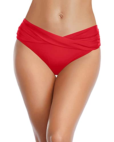 Image of Tempt Me Women Twist Bikini Bottom Moderate High Cut Bathing Suit Bottoms Ruched Swimsuit Bottom