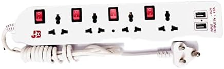 JB Power Electrical Extension Board Four Sockets with Four Individual Rocker Switches with Two USB Battery Charger Port