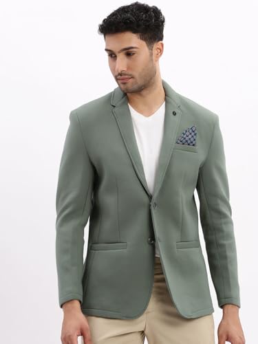 Image of SHOWOFFFF Men Solid Single Breasted Casual Blazer | Notched Lapel Full Sleeves Cotton Blazer for Mens | Slim Fit Regular Length Blazer for Men's