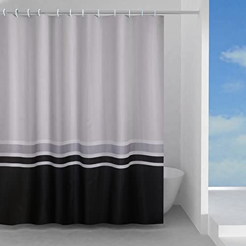 Gedy Elegance Rideau de Douche en Tissu imperméable, Texture Vagues, Couleur Blanc/Gris/Noir, Dimensions L 120 x H 200 cm, 8 Anneaux Inclus, Rideau de...