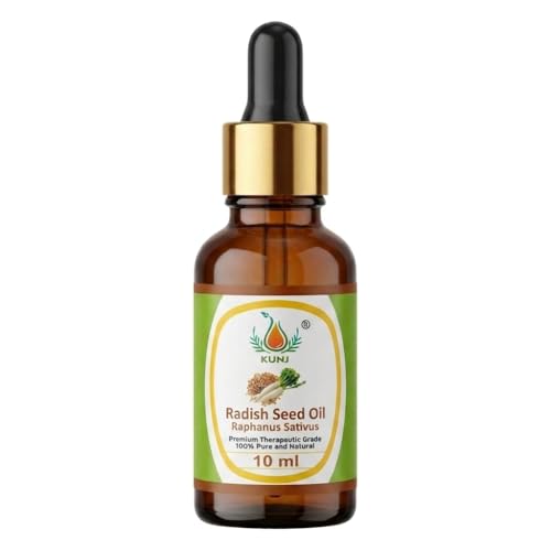 Image of KUNJ Radish Seed Oil 10ml - 100% Pure & Natural Cold Pressed Undiluted Carrier Oil for Hair, Scalp, Skin & Face Care | Lightweight Nourishing Oil for Smooth Hair & Healthy-Looking Skin